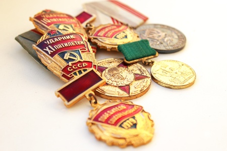 The isolated images of Soviet medals for valorous workの写真素材