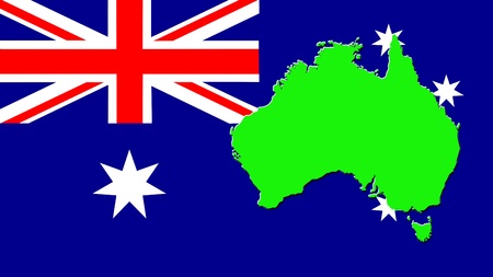 The green map of Australia on the background of its flagの写真素材