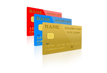 image of three credit card isolated on white backgroundの写真素材