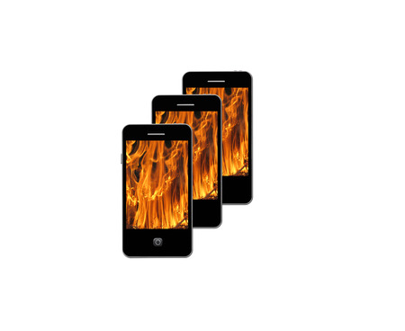 illustration of modern mobile phone with images of flame on the white の写真素材
