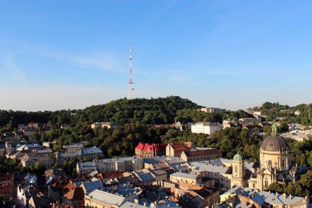 beautiful view to the house-tops in Lvov cityの写真素材