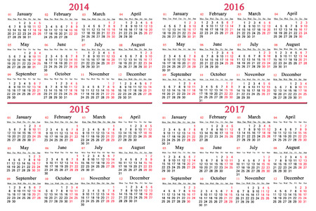 usual office calendar for 2014 - 2017 yearsの写真素材