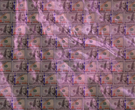 dark crumpled texture on the dollars lilac background