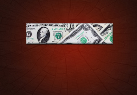 strip from dollars on the abstract gradient dark crimson background for the advertising text