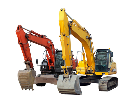 modern excavator isolated on the white backgroundの写真素材