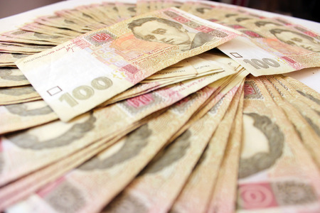 background of Ukrainian money of value 100の写真素材