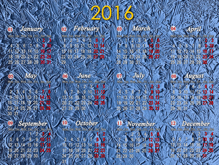 calendar for 2016 on the luxurious blue background