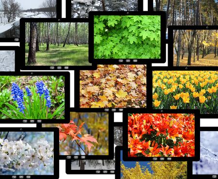 black tablets with different pictures of seasons
