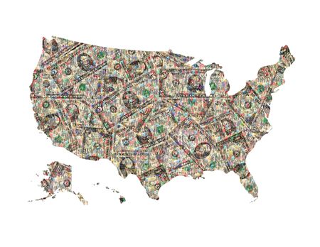 isolated map of United States of America from dollar