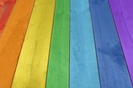 Background from multicolored boards in colors of rainbowの写真素材