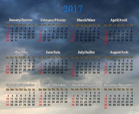 calendar for 2017 on the background of thunder cloudy sky