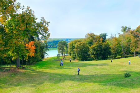 people have a rest in the great park in historical estate in Kachanivkaのeditorial素材