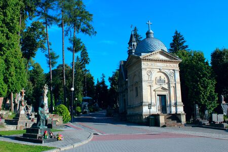 Lychakiv Cemetery with chapel and graves in Lvivのeditorial素材