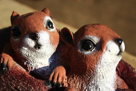 amusing statuettes of squirrels for a country estateの写真素材