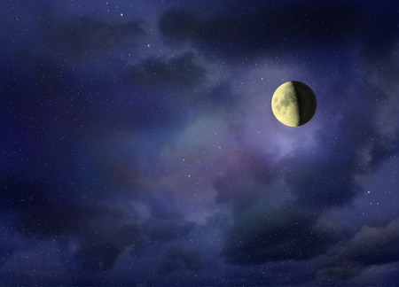 Moon in the dark cloudy sky. Gloomy landscapeの写真素材
