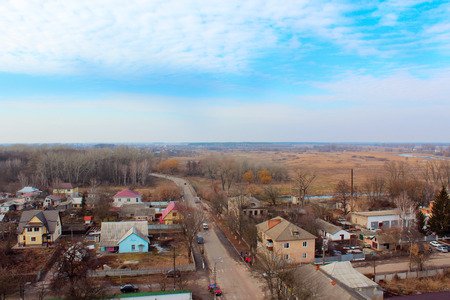 Beautiful panorama of Kozelets town from above in Ukraineのeditorial素材