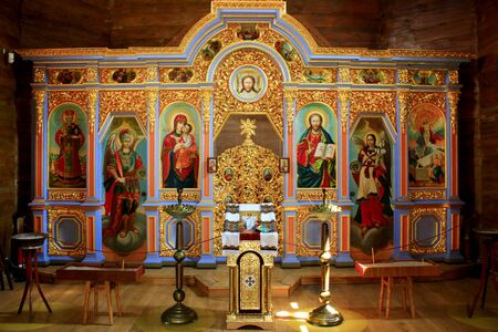 inside wooden Voskresenska church in Baturin in Ukraineのeditorial素材