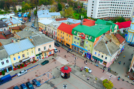 view to Ivano-Frankivsk from a bird's eye view with blue sky on the background. Top viewのeditorial素材
