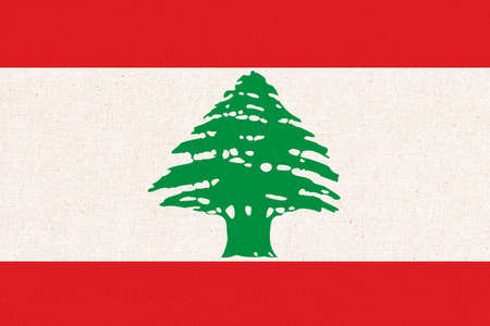 Flag of Lebanon. lebanese flag on fabric surface. fabric texture. Republic of Lebanon. Lao state symbol. Lebanese Republicの写真素材
