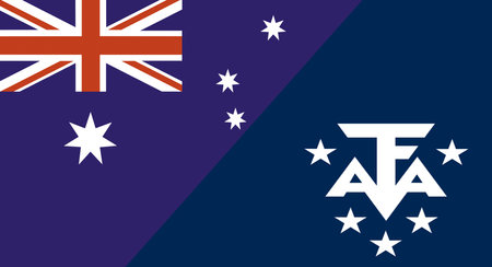 Flag of Australia and French Southern and Antarctic Lands. Two Flags Together. Australian and French Southern and Antarctic Lands national flags. Diplomatic relationsの写真素材