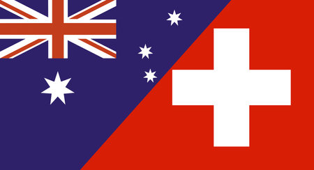 Flag of Australia and Switzerland. Two Flags Together. Australian and Swiss national flags. Sports competitions. Diplomatic relationsの写真素材