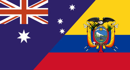 Flag of Australia and Ecuador. Two Flags Together. Australian and Ecuadorian national flags. Sports competitions. Diplomatic relations. National Australian and Ecuadorian flagsの写真素材
