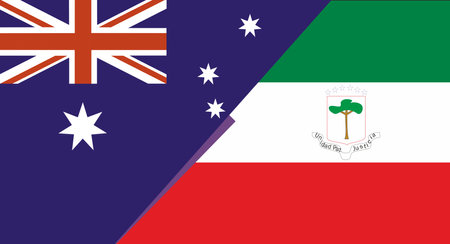 Flag of Australia and Equatorial Guinea. Two Flags Together. Australian and Equatorial Guinea national flags. Sports competitions. Diplomatic relations. National Australian and Equatorial Guinea flagsの写真素材