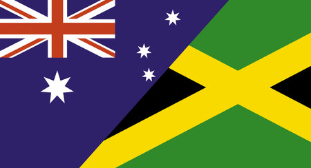 Flag of Australia and Jamaica. Two Flags Together. Australian and Jamaican national flags. Sports competitions. Diplomatic relations. National Australian and Jamaican flagsの写真素材