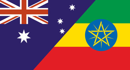 Flag of Australia and Ethiopia. Two Flags Together. Australian and Ethiopian national flags. Sports competitions. Diplomatic relations. National Australian and Ethiopian flagsの写真素材