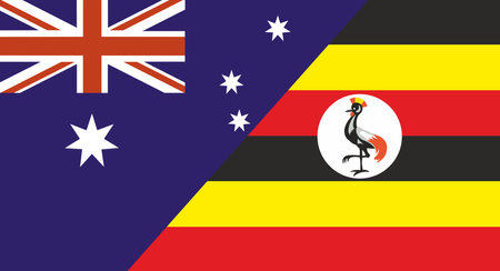Flag of Australia and Uganda. Two Flags Together. Australian and Ugandan national flags. Sports competitions. Diplomatic relations. National Australian and Ugandan flagsの写真素材