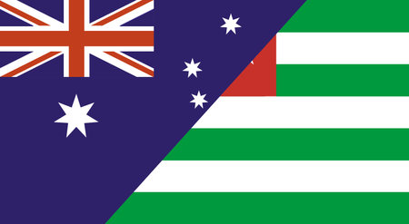 Flag of Australia and Abkhazia. Two Flags Together. Australian and Abkhazian national flags. Sports competitions. Diplomatic relations Australia and Republic of Abkhaziaの写真素材