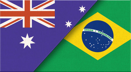 Flag of Australia and Brazil. Two Flags Together Australian and Brazilian national flags. State flags. Australian-Brazilian relations. Sports competitions between countries. Two flagsの写真素材