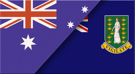 Flag of Australia and British Virgin Islands. Two Flags Together Australian and British Virgin Islands national flags on fabric surface. State flags. Australian-British Virgin Islands relationsの写真素材