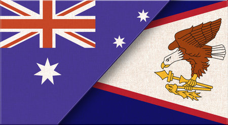 Flags of Australia and American Samoa. Flags of Australia and American Samoa - 3D illustration. Flags Together - Fabric Textureの写真素材
