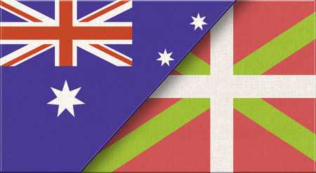 Flag of Australia and Basque Country. Two Flags Together. Australian and Basque Country autonomous community flags. Diplomatic relations between Australia and Basques. 3D illustration. Fabric Textureの写真素材