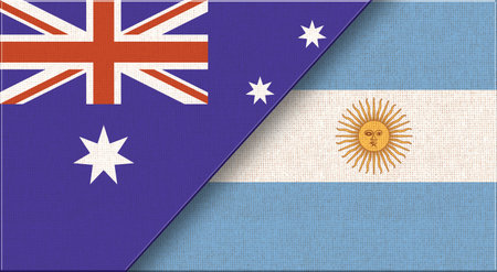 Flag of Australia and Argentina. Two Flags Together Australian and Argentina national flags. State flags. Australian-Argentine relations. Sports competitions between countries. Two flagsの写真素材
