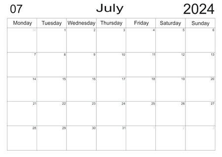 calendar for July 2025 in English. Monthly Organizer. 2025 Monthly Planner. Printable July 2025 Calendar. Minimalistic month calendar. Planner calendar for July 2025の写真素材
