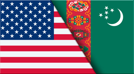 Double Flag of USA and Turkmenistan. United States and Turkmen National flags. 3D illustration. Illustration of Double Flag. National symbol. Two Flags Togetherの写真素材