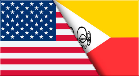 Double Flag of USA and Marquesas Islands. United States and Marquesas Islands National flags. 3D illustration. Illustration of Double Flag. Two Flags Togetherの写真素材
