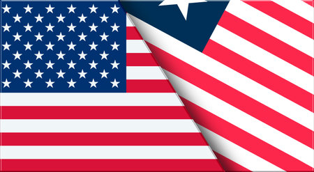 Double Flag of USA and Liberia. United States and Liberian National flags. 3D illustration. Illustration of Double Flag. National symbol. Two Flags Togetherの写真素材