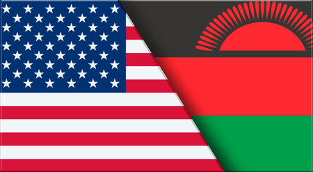 Double Flag of USA and Malawi. United States and Malawian National flags. 3D illustration. Illustration of Double Flag. National symbol. Two Flags Togetherの写真素材