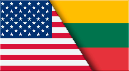 Double Flag of USA and Lithuania. United States and Lithuanian National flags. 3D illustration. Illustration of Double Flag. National symbol. Two Flags Togetherの写真素材