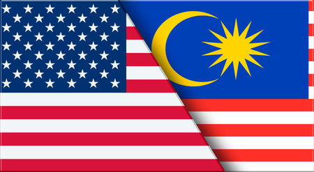 Double Flag of USA and Malaysia. United States and Malaysian National flags. 3D illustration. Illustration of Double Flag. National symbol. Two Flags Togetherの写真素材