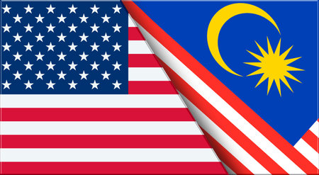 Double Flag of USA and Malaysia. United States and Malaysian National flags. 3D illustration. Illustration of Double Flag. National symbol. Two Flags Togetherの写真素材