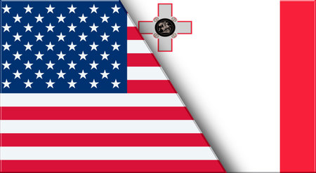 Double Flag of USA and Malta. United States and Maltese National flags. 3D illustration. Illustration of Double Flag. National symbol. Two Flags Togetherの写真素材