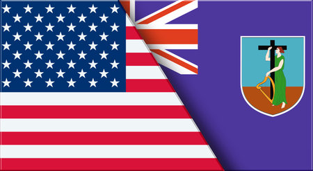 Double Flag of USA and Montserrat. United States and Montserrat National flags. 3D illustration. Illustration of Double Flag. National symbol. Two Flags Togetherの写真素材