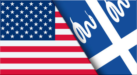 Double Flag of USA and Martinique. United States and Martinique National flags. 3D illustration. Illustration of Double Flag. National symbol. Two Flags Togetherの写真素材