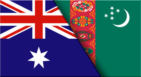 Double Flag of Australia and Turkmenistan. Australian and Turkmen National flags. 3D illustration. Illustration of Double Flag. National symbol. Two Flags Togetherの写真素材