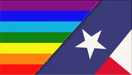 Double Flag of LGBT and Texas. LGBT and Texas official flags. 3D illustration. Illustration of Double Flag. National symbol. LGBT and Texas symbols. Two Flags Togetherの写真素材