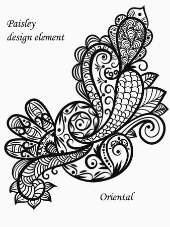 vector monochrome paisley design elementのイラスト素材